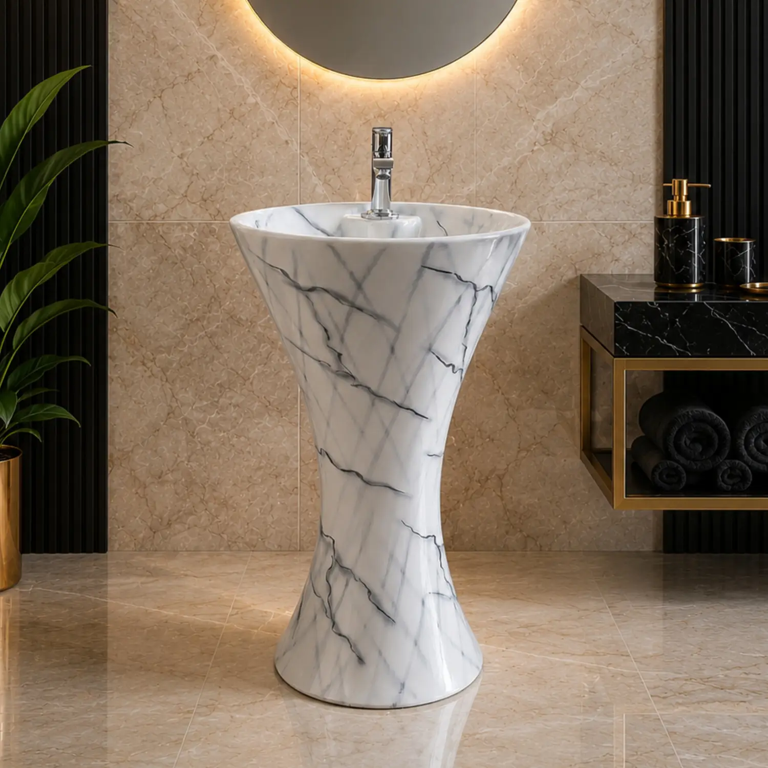 CARA MARK Ceramic Pedestal Wash Basin Glossy Finish Modern